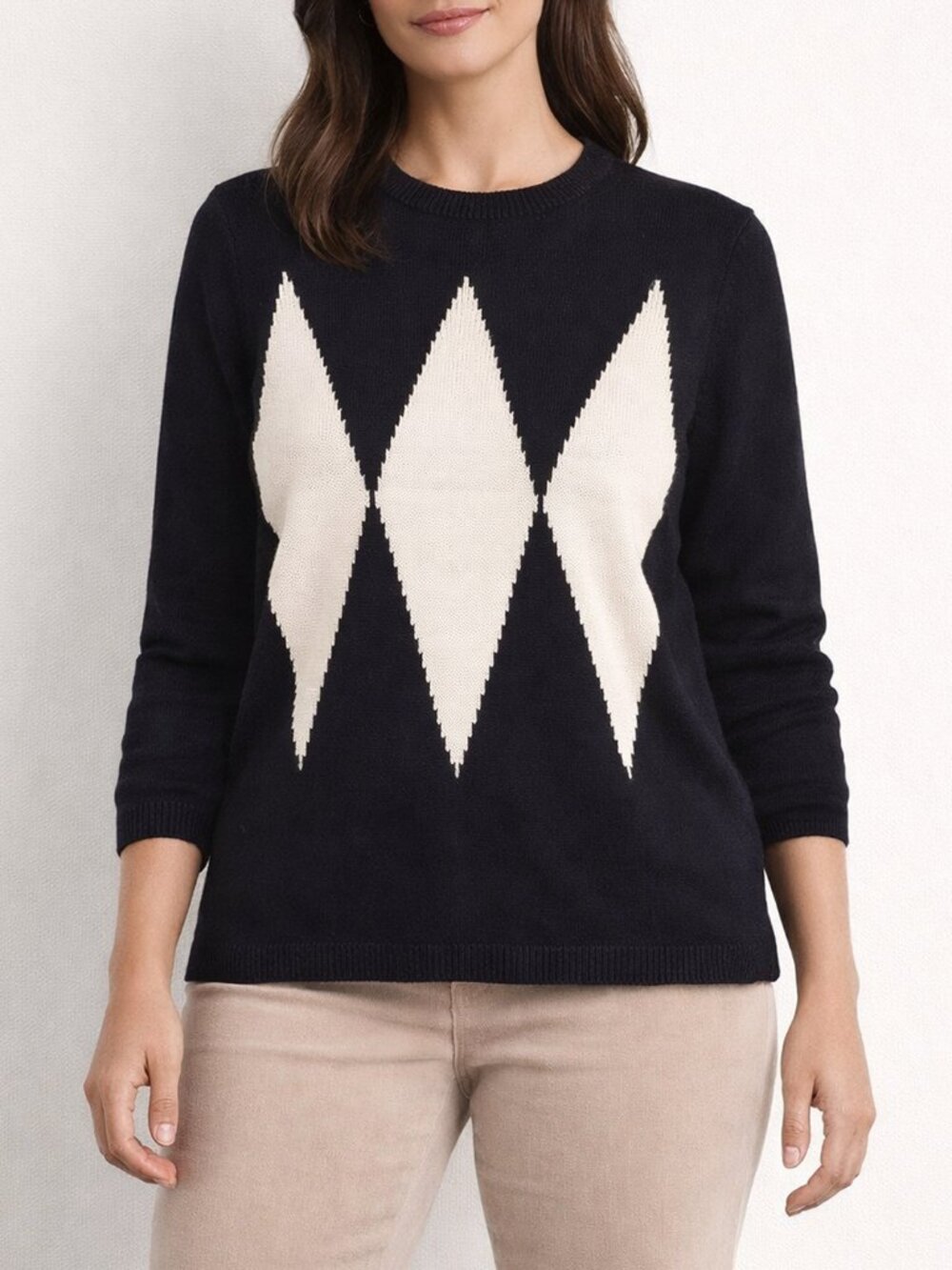 Elliott Lauren Argyle Sweater Black Cream Cashmere Blend